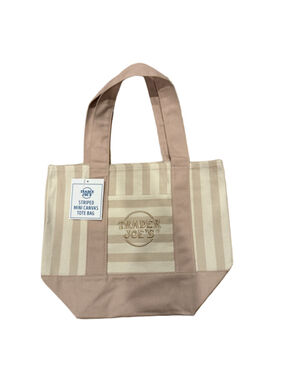 NWT Trader Joe's Striped Mini Canvas Tote Bag Reusable Beige 13x6x10